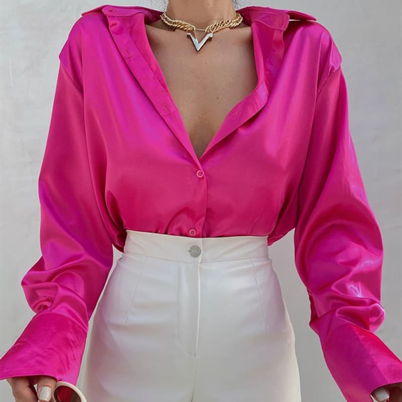 Camisa de Cetim Clássica Office Cores, P, M, G, Rosa
