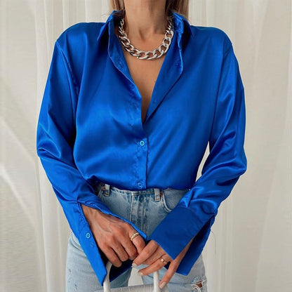 Camisa de Cetim Clássica Office Cores, P, M, G, Azul