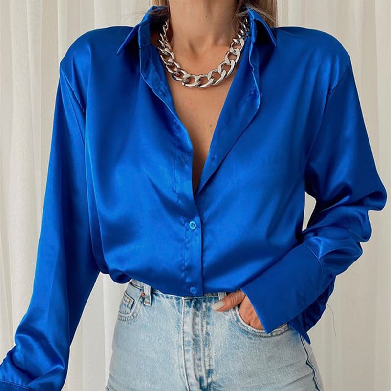 Camisa de Cetim Clássica Office Cores, P, M, G, Azul