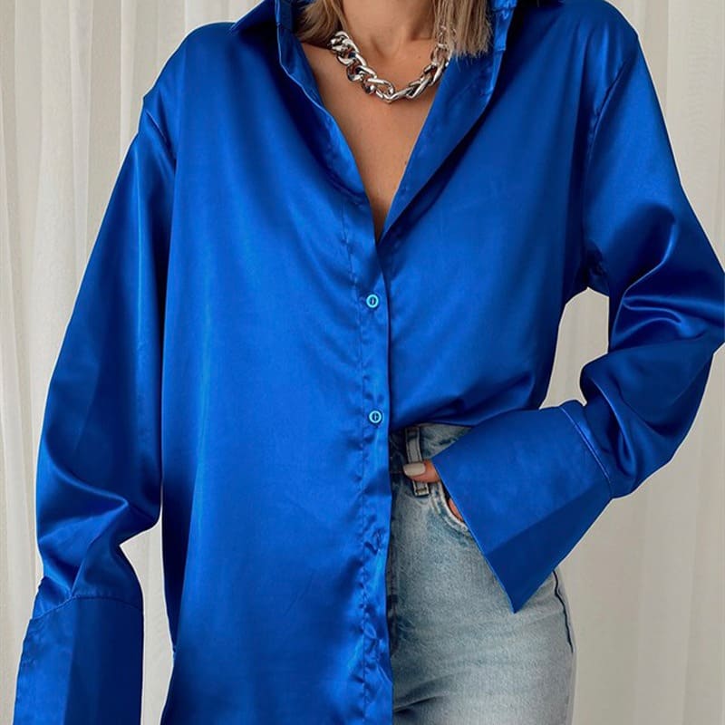 Camisa de Cetim Clássica Office Cores, P, M, G, Azul
