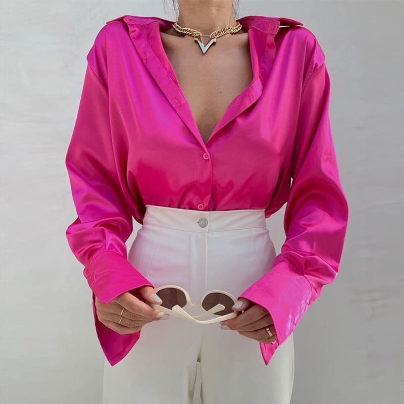 Camisa de Cetim Clássica Office Cores, P, M, G, Rosa
