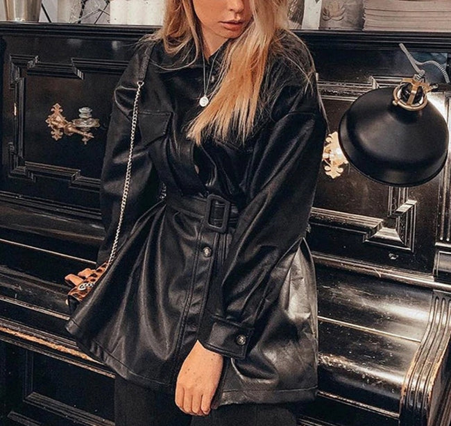 Sobretudo feminino shop couro preto