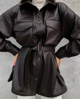 casaco de couro feminino preto sobretudo