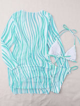 Conjunto Biquini + Saída de Praia Transparente Estampado, P, M, G, GG, Verde