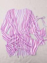 Conjunto Biquini + Saída de Praia Transparente Estampado, P, M, G, GG, Rosa