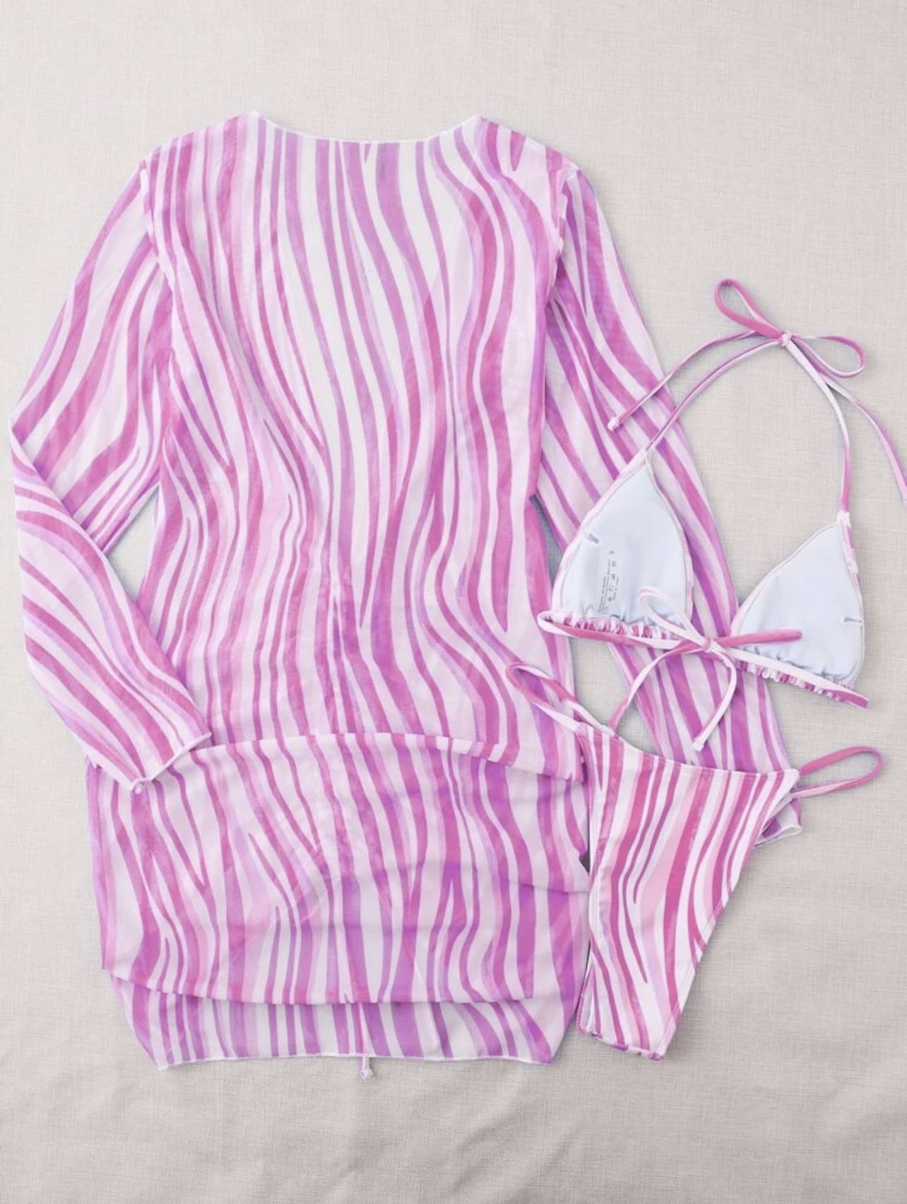 Conjunto Biquini + Saída de Praia Transparente Estampado, P, M, G, GG, Rosa