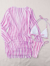 Conjunto Biquini + Saída de Praia Transparente Estampado, P, M, G, GG, Rosa