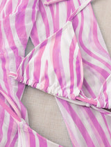 Conjunto Biquini + Saída de Praia Transparente Estampado, P, M, G, GG, Rosa