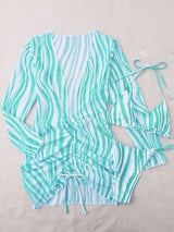 Conjunto Biquini + Saída de Praia Transparente Estampado, P, M, G, GG, Verde