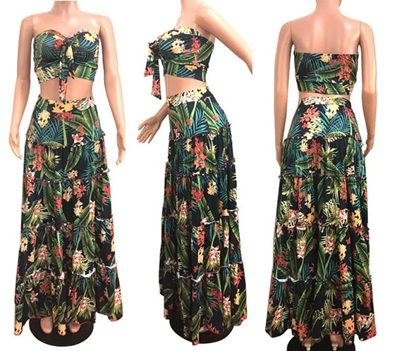 Conjunto Cropped c/ Saia Longa Tropical