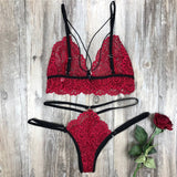 Conjunto Lingerie Strappy de Renda com tiras transparente sexy vermelho