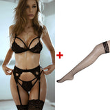 Conjunto Lingerie Renda Strappy Cinta-Liga