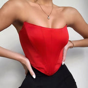 corpete de cetim cropped tomara que caia corset corselete blusa reforçado barbatana plástica decote sensual sexy festa luxo brilhante brilhoso elegante verão vermelho