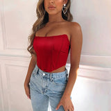 corpete de cetim cropped tomara que caia corset corselete blusa reforçado barbatana plástica decote sensual sexy festa luxo brilhante brilhoso elegante verão vermelho