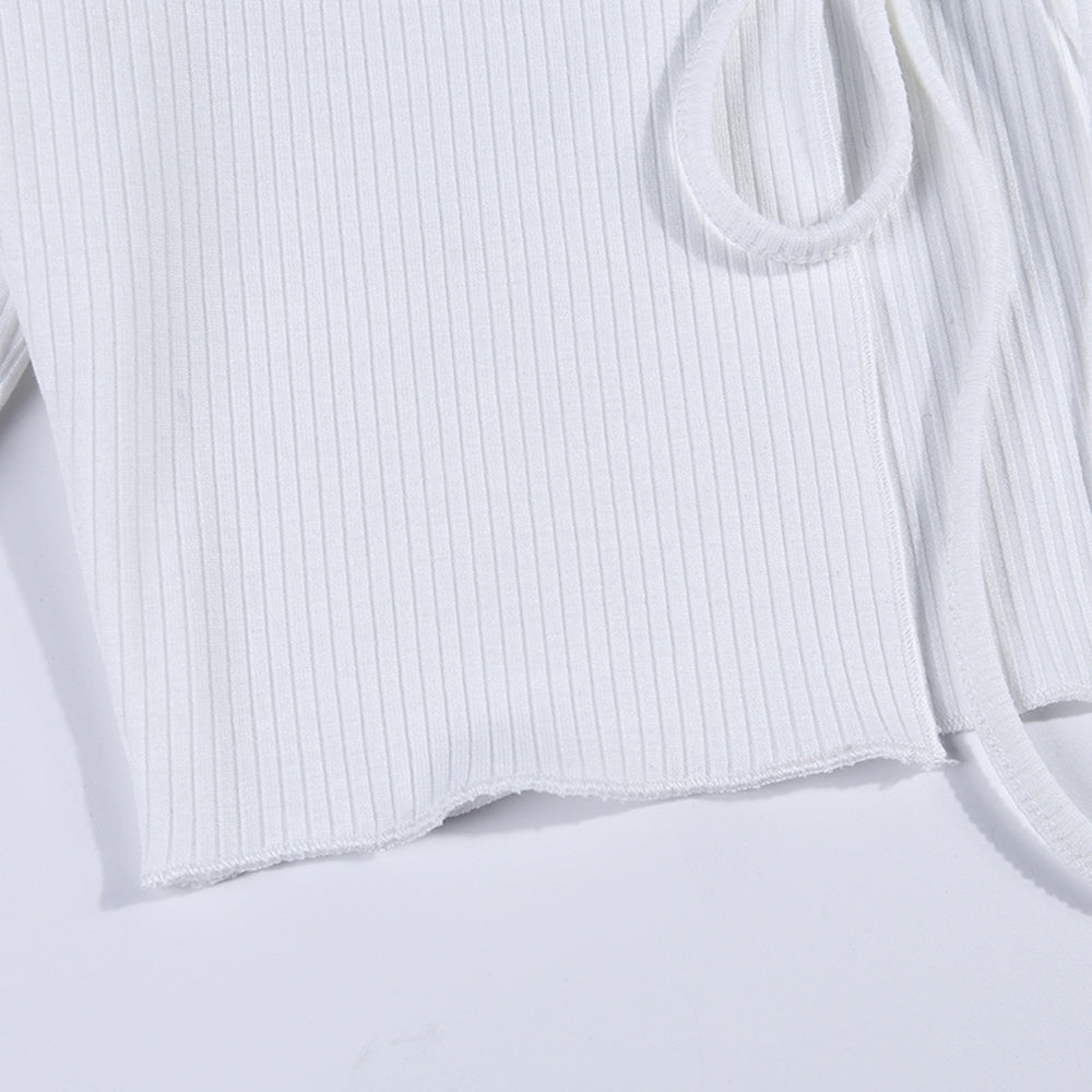Cropped Cardigã Tricot de Amarrar Manga Longa - Loja Style Me