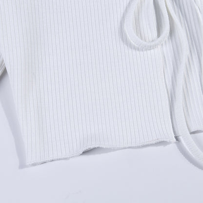 Cropped Cardigã Tricot de Amarrar Manga Longa - Loja Style Me