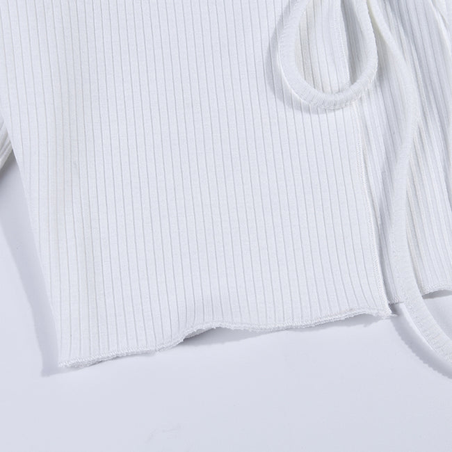 Cropped Cardigã Tricot de Amarrar Manga Longa - Loja Style Me