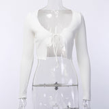 Cropped Cardigã Tricot branco de Amarrar Manga Longa