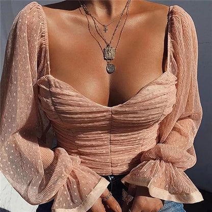 Cropped de Renda Poá Manga Princesa - Loja Style Me