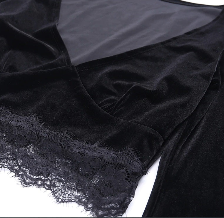 Cropped Gótico de Veludo c- Renda - Loja Style Me