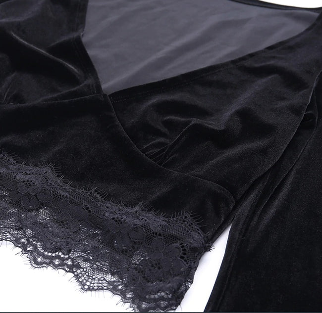 Cropped Gótico de Veludo c- Renda - Loja Style Me