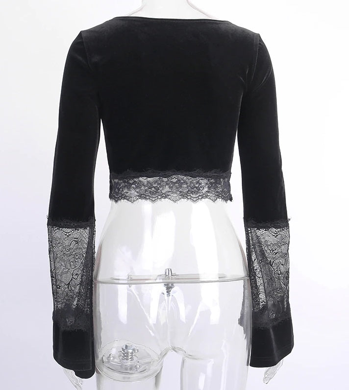 Cropped Gótico de Veludo c- Renda - Loja Style Me