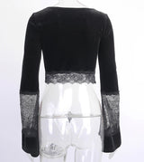 Cropped Gótico de Veludo c- Renda - Loja Style Me