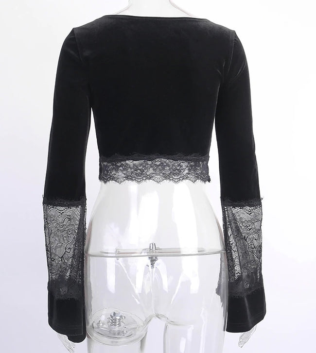 Cropped Gótico de Veludo c- Renda - Loja Style Me