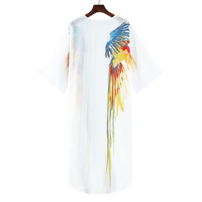 Kimono Longo Branco Print Arara, P, M, G, GG, 2G