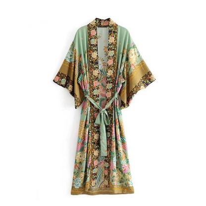 Kimono Oriental Boêmio Longo com Faixa