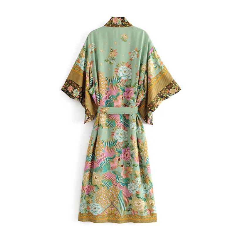 Kimono Oriental Boêmio Longo com Faixa