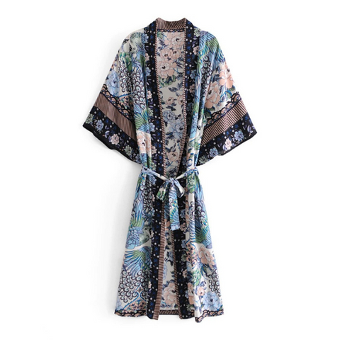 Kimono Oriental Boêmio Longo com Faixa