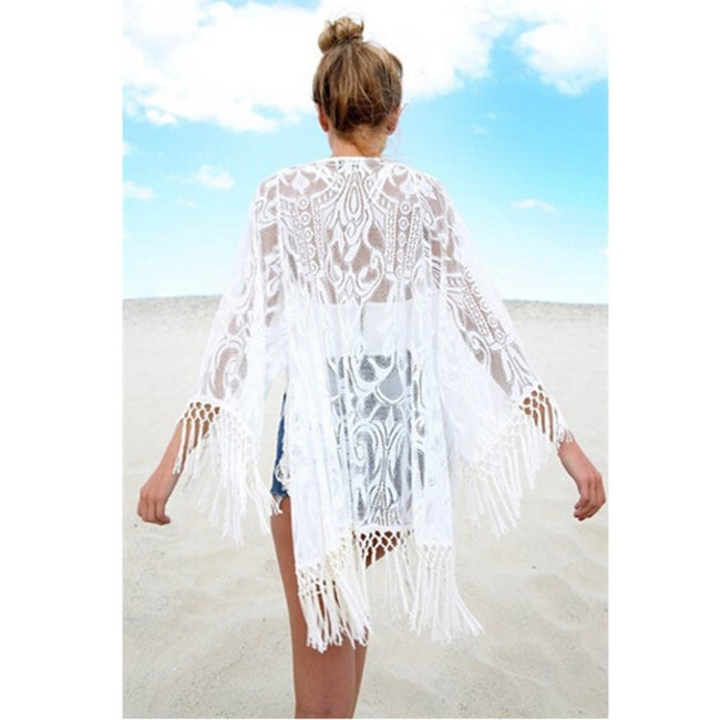 Kimono Saída de Praia de Renda com Franja LO8330