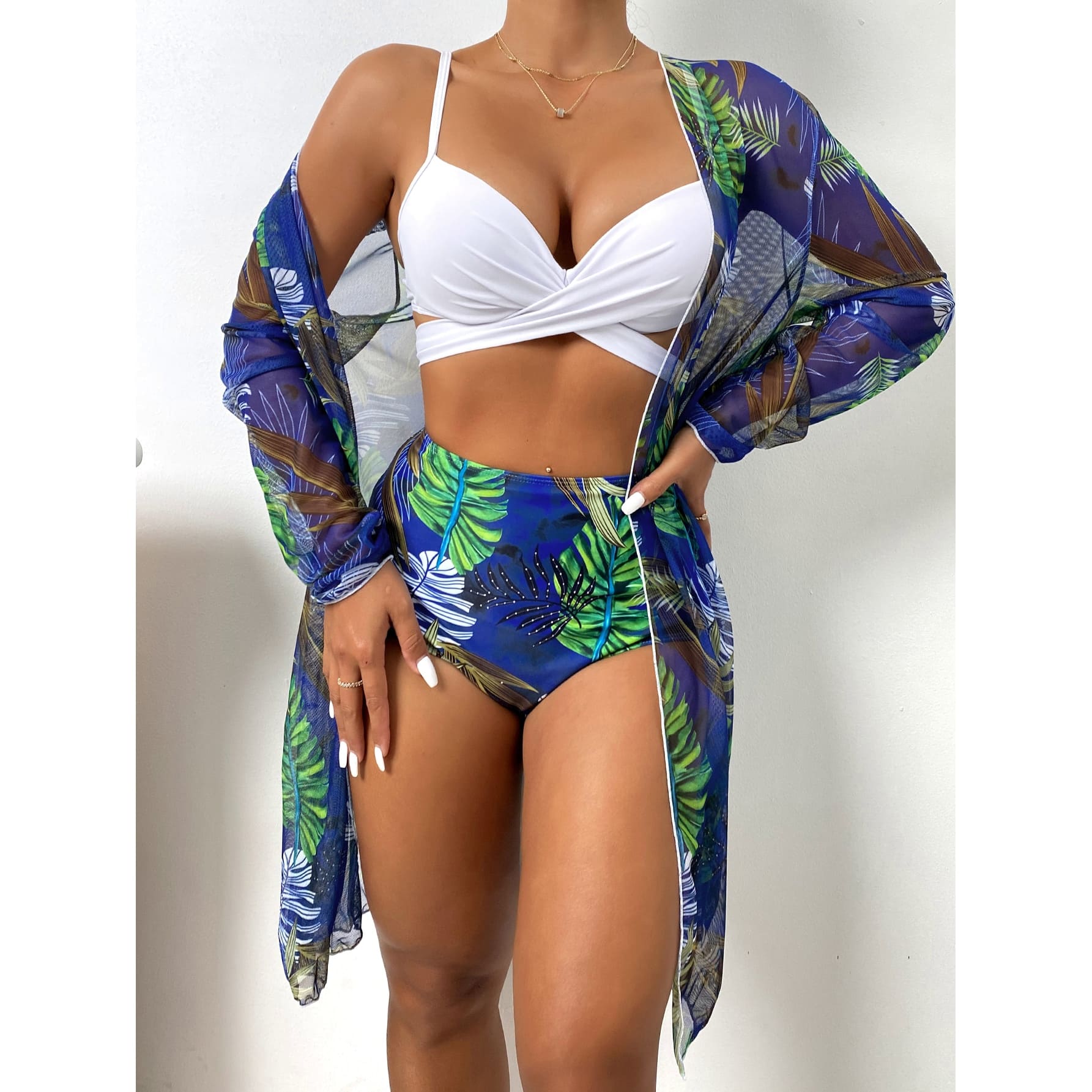 Kit Biquíni Estampado Hot Pants + Kimono Curto de Manga 2, P, M, G, GG