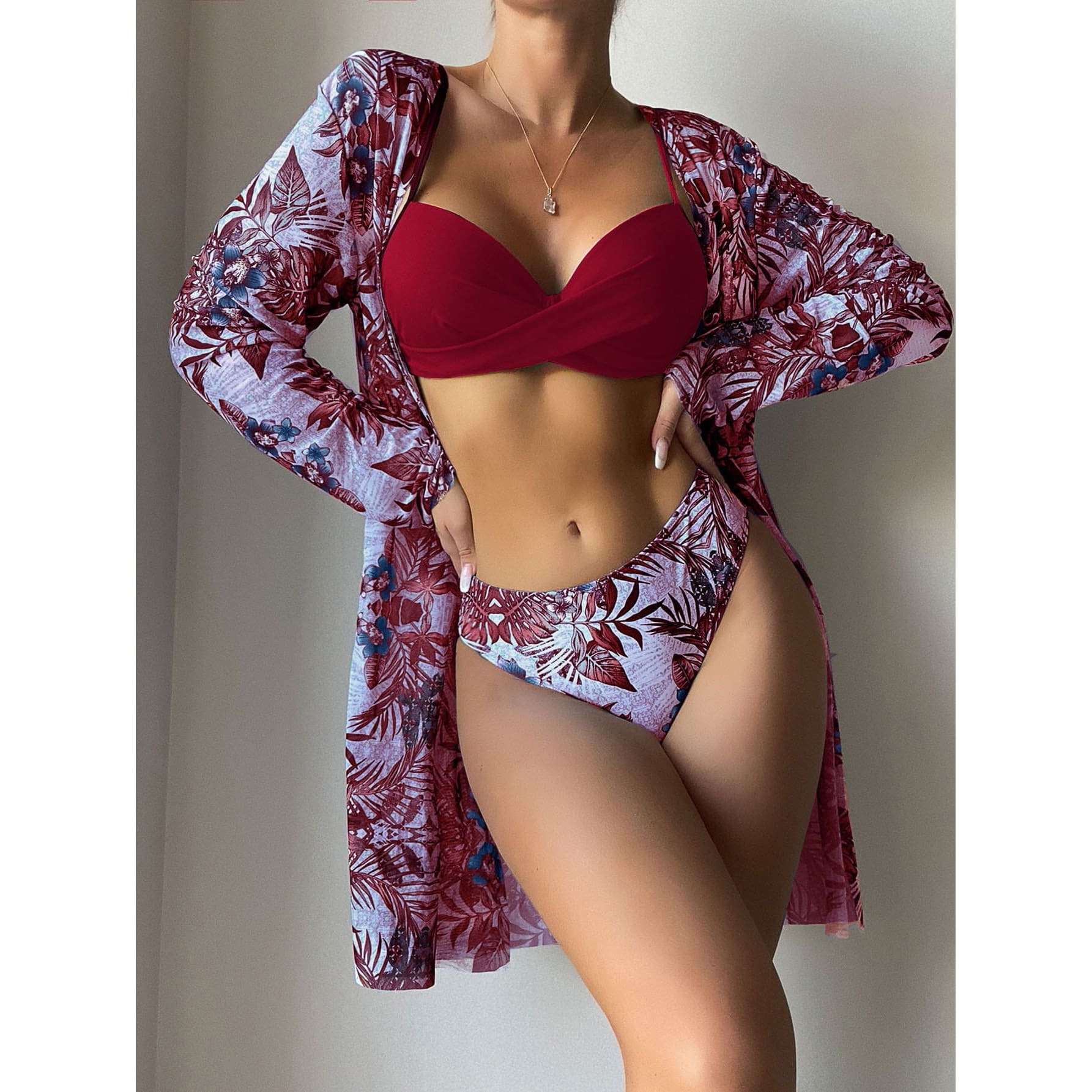Kit Biquíni Estampado Hot Pants + Kimono Curto de Manga 2, P, M, G, GG