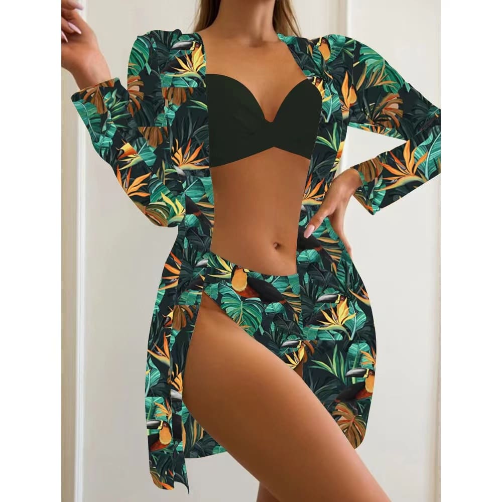 Kit Biquíni Estampado Hot Pants + Kimono Curto de Manga 2, P, M, G, GG