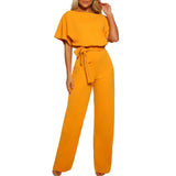 Macacão feminino amarelo manga curta faixa 