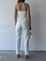 macacão decote de tule transparente alcinha sensual sexy verão elegante festa longo acinturado pregueado costas nuas branco