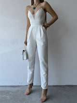 macacão decote de tule transparente alcinha sensual sexy verão elegante festa longo acinturado pregueado costas nuas branco