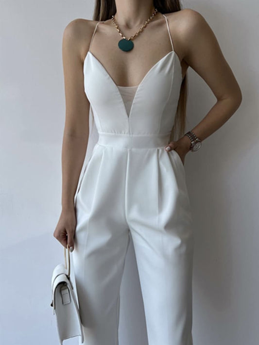 macacão decote de tule transparente alcinha sensual sexy verão elegante festa longo acinturado pregueado costas nuas branco