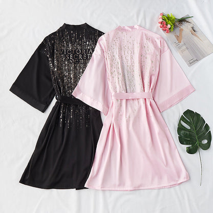 robe penhoar Victoria´s Secrets de cetim de seda preto rosa