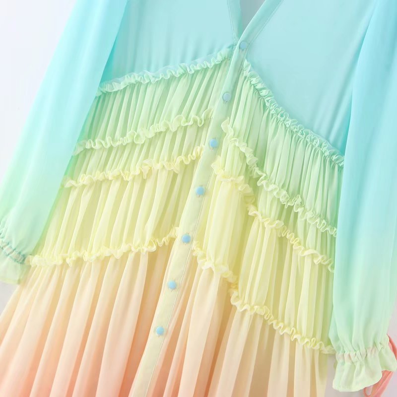 Vestido Longo Degradê Colorido de Manga | Saída de Praia