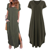 Vestidos Longos Manga Curta T-Shirt c/ Fendas verde militar