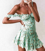 Vestido Floral de Verão Babados Decotado