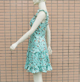 Vestido Floral de Verão Babados Decotado