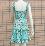 Vestido Floral de Verão Babados Decotado
