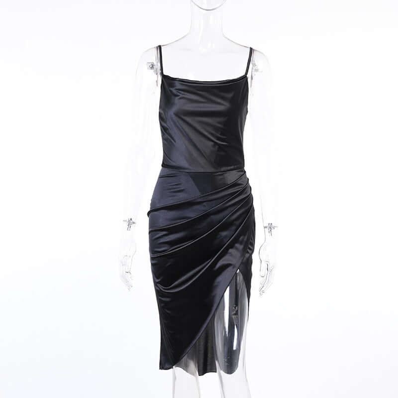 Vestido de Festa Midi Cetim Fenda Alcinha