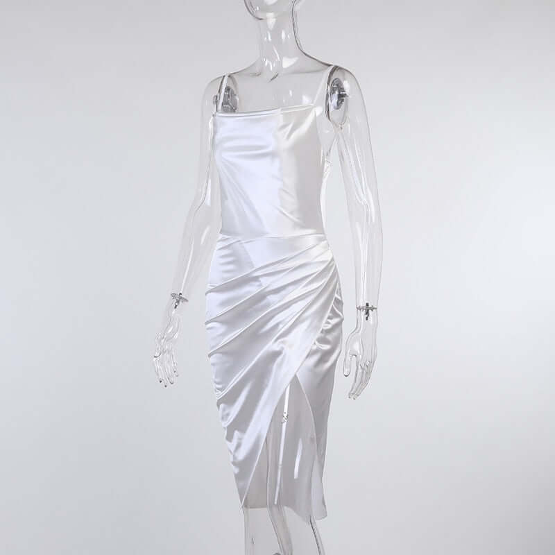 Vestido de Festa Midi Cetim Fenda Alcinha