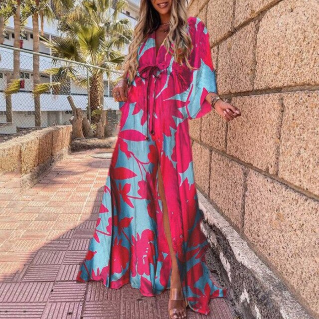 Vestidos Longos Estampados Manga Ampla Saída de Praia - Loja Style Me