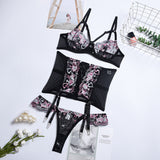 Conjunto Lingerie Sexy de Renda c/Cinta-Liga e Corselete